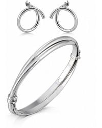 Gold & Honey - Sterling Crossover Bangle Bracelet & Hoop Earrings Set - Lyst