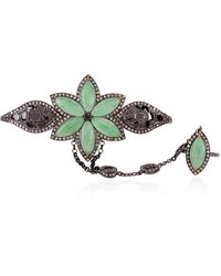 Artisan - Marquise Jade & Diamond Floral Design Ring With Palm Bracelet In 18k Gold 925 Silver - Lyst