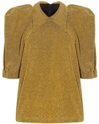 Julia Allert - Evening Metallic Knit Puff Sleeve Blouse - Lyst