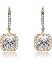 Genevive Jewelry - Sterling Silver Gold Plated Cubic Zirconia Square Drop Earrings - Lyst