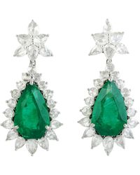 Artisan - Fancy Emerald & Rose Cut Diamond In 18k White Gold Designer Dangle Earrings - Lyst