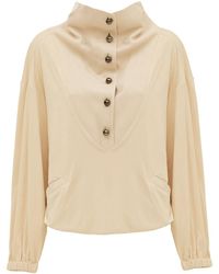Julia Allert - High-Neck Button-Up Loose Fit Blouse Faux Suede Pale - Lyst