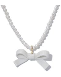 H2 Studio - Bowtie Maniac Medium Ceramic Ribbon Bowtie Round Freshwater Pearl Necklace - Lyst