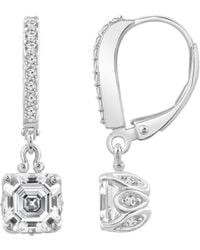Diamonbliss - Embellished With Swarovski Plated Leverback Asscher Cut Earrings, Three And Half Carats - Lyst