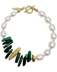Farra - Freshwater Pearls With Irregular Malachite Bracelet - Lyst