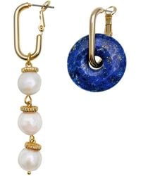 Farra - Asymmetric Lapis & Freshwater Pearls Clip On Earrings - Lyst