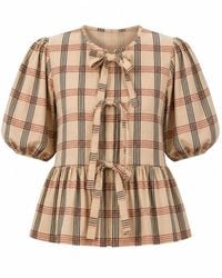 Charkha & Loom - Neutrals Venus Gingham Peplum Tie Top - Lyst