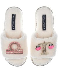 Laines London - Teddy Towelling Slipper Sliders With Libra Zodiac Brooches - Lyst