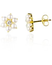 Ep Designs - Flower Pearl Stud Earring - Lyst