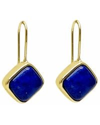 Farra - Minimalist Square Shaped Lapis Hook Earrings - Lyst