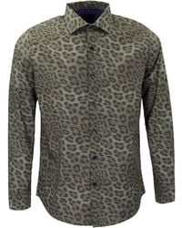 lords of harlech - Norman Leopard Sage Printed Cotton Long-Sleeve Shirt - Lyst