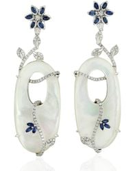 Artisan - 18k White Gold Pave Diamond Mother Of Pearl Sapphire Dangle Earrings Jewelry - Lyst