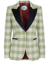 The Extreme Collection - Single Breasted Plaid Cotton Blend Blazer With Velvet Flaps Berry - Lyst