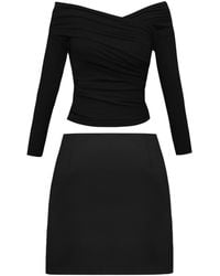 ALINA CERNĂTESCU - Taisa Set Classic Long Sleeve Stretch Draped Wool Blouse & A-Line Mini Skirt Set - Lyst