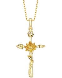 Vanimy - Floral Cross July Water Lily Birth Flower Necklace - Lyst