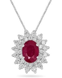 Artisan - Oval Ruby & Diamond Floral Halo Pendant - Lyst