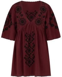Raffya - Arabella V- Neck Embroidered Mini Dress - Lyst