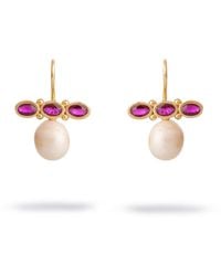 Ebru Jewelry - Royal Ruby Pearl Drop Earrings - Lyst