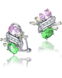 Genevive Jewelry - Cubic Zirconia Sterling Silver White Gold Plated Pink And Green Earrings - Lyst