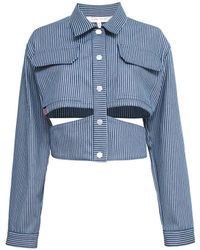 Audrey Vallens - Denim Stripe Jacket With Cutout Detail - Lyst