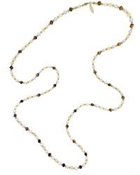 Farra - Tiger-Eye And Citrine With Freshwater Pearls Long Necklace - Lyst