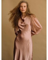 Loom London - Neutrals / Sadie Blush Pink Cowl Neck Midi Dress - Lyst