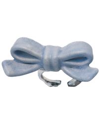 H2 Studio - Bowtie Maniac Small Ribbon Ceramic Bowtie Rhodium Plated Brass Ring Rock - Lyst