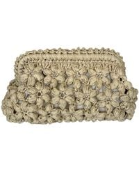Springmoonatelier - Neutrals Handmade Cream Raffia Clutch Bag With Floral Motifs – Elegant Spring And Summer Purse - Lyst