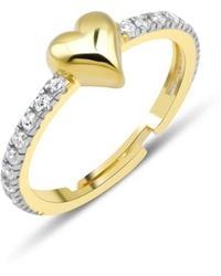 Spero London - Love Heart Zirconia Half Round Adjustable Sterling Ring - Lyst