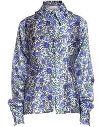 Sofia Tsereteli - Silk Shirt In Purple Botanica Print - Lyst
