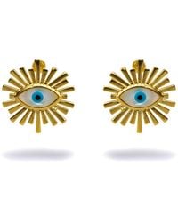 Ebru Jewelry - Guardian Aura Chunky & Pearl Evil Eye Stud Earrings - Lyst