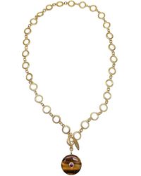 Farra - Tiger Eye Stone Pendant Y-Shaped Necklace - Lyst