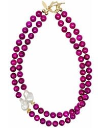 Farra - Gemstones With Baroque Pearls Double Layers Necklace - Lyst