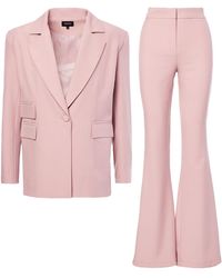 BLUZAT - Pastel Pink Suit With Regular Blazer With Double Pocket And Flared Trousers - Lyst