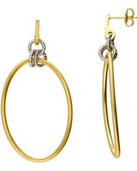 Sophelia - Elegant Two-Tone Diamond Cut Circle Drop Earrings With-Plated Satin Finish - Lyst