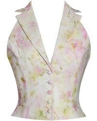 Miss Circle New York - Lauren Floral Print Ruched Back Linen Suit Vest - Lyst