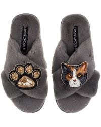 Laines London - Classic Laines Slippers With Paw & Domestic Shorthair Calico Cat Brooches - Lyst