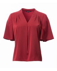 Carloslines - V-Neck Pleat Detail Flutter Sleeve Blouse - Lyst