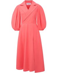 Femponiq - Wide Lapel Asymmetric Cotton Dress Rouge - Lyst