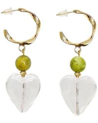 Farra - Heart-Shaped Quartz With Opal Hoop Earrings - Lyst