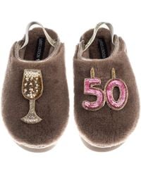 Laines London - Neutrals Flatform Cloud Closed Toe Slippers With 50Th Birthday & Champagne Glass Brooches - Lyst