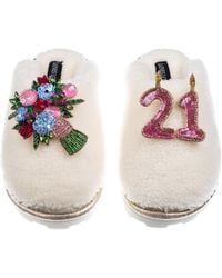 Laines London - Teddy Closed Toe Slippers With 21St Birthday & Flowers Brooches - Lyst
