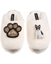 Laines London - Neutrals Teddy Closed Toe Slippers With Paw & & Sitting French Bulldog Brooch - Lyst
