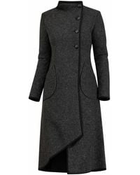 Nikka Place - Asymmetrical Boiled Wool Cardigan With Buttons And High Neck - Lyst