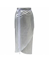 Imaatu - Drape Glam Metallic Faux Leather Wrap Midi Skirt - Lyst