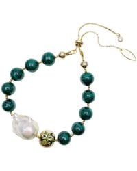 Farra - Christmas Malachite With Baroque Pearl Adjustable Bracelet - Lyst