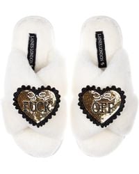 Laines London - Neutrals Classic Laines Slippers With & Fuck Off Brooches - Lyst