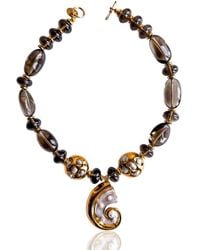 Edgar Navarro Jewelry - Neutrals Edgar Navarro Nautilus Sea Shell Pendant With Smoky Quartz Necklace - Lyst