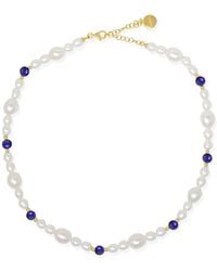 Vintouch Italy - Bianca-Plated Pearl And Lapis Necklace - Lyst