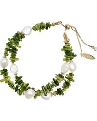 Farra - Bamboo Coral With Freshwater Pearls Double Layers Bracelet - Lyst